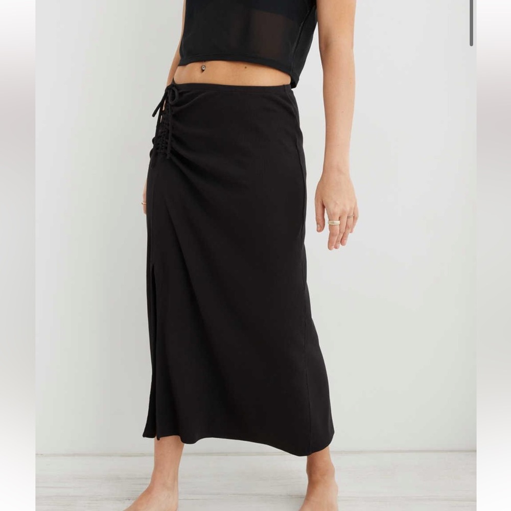 Aerie Black Midi Skirt Beachwalk